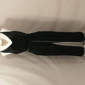 Black Stretch Velvet Jumpsuit Dressy & Comfortable Holiday Party Pockets Petite